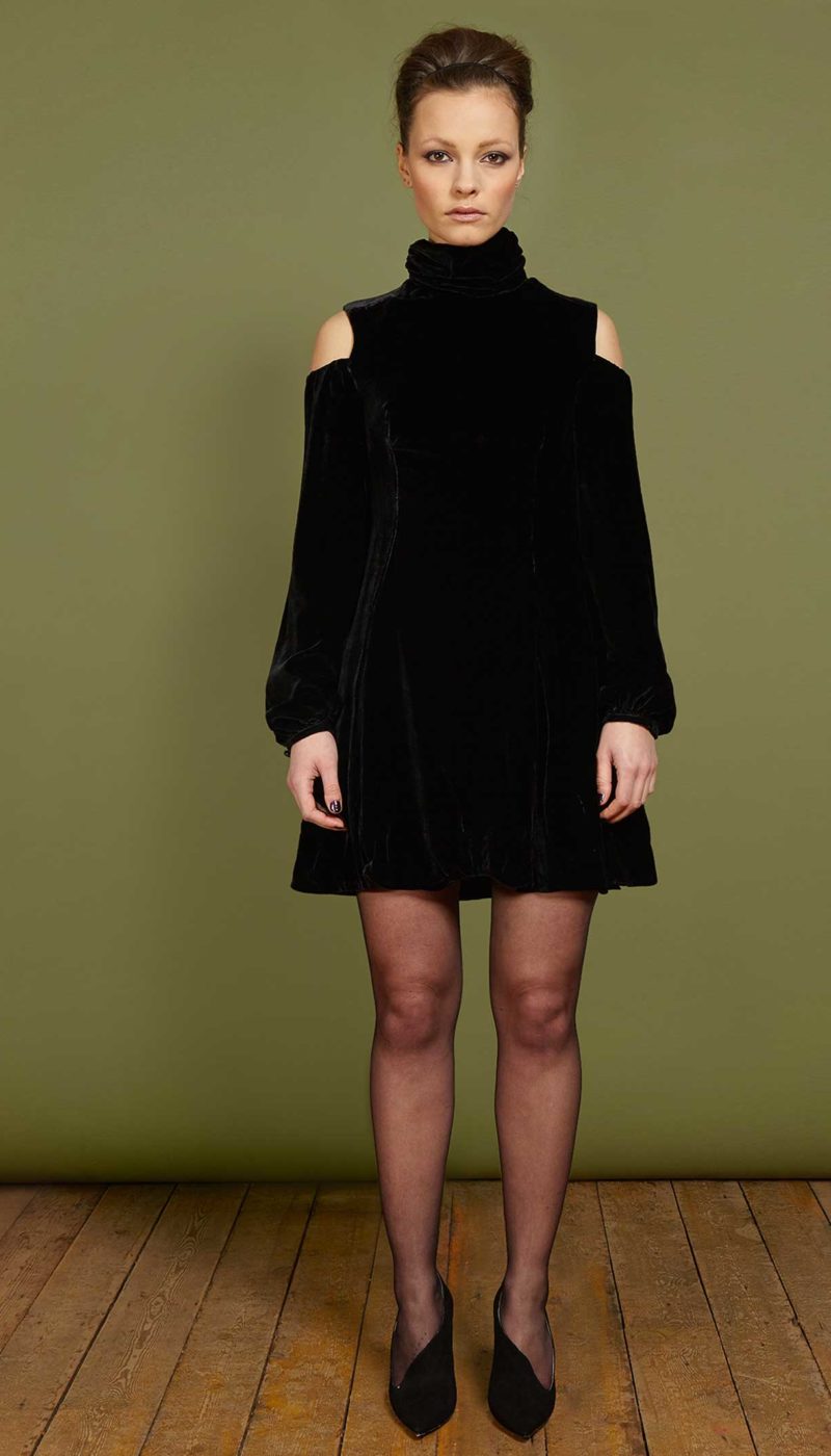 TAYLOR Velvet Dress With Cutout Shoulders