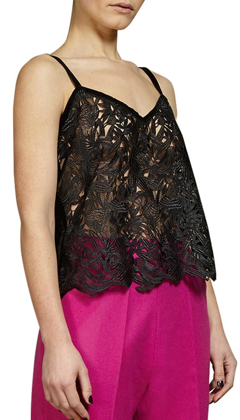 Carter-Guipure Lace and Velvet Camisole