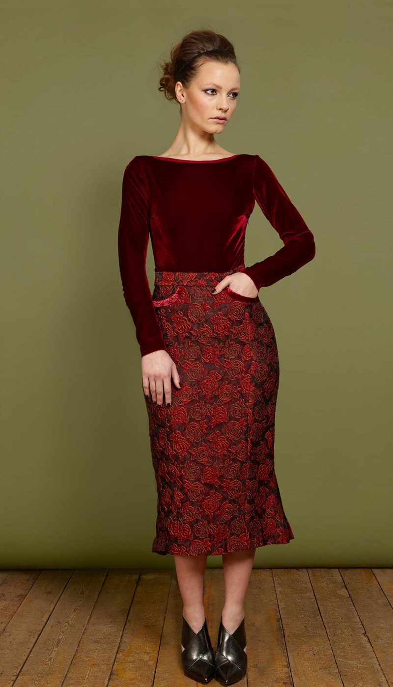 RILEY Cloqué Midi Skirt